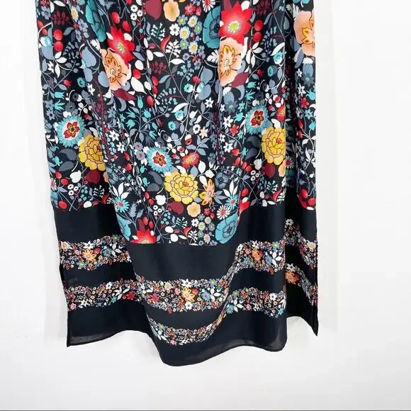 LOFT Black Floral Print Striped Off the Shoulder Dress Sz. Small Petite SP - Picture 6 of 8